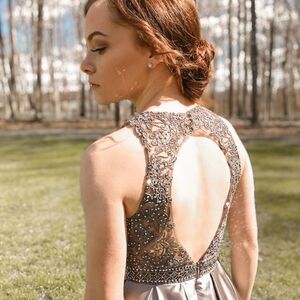 Cecily Brown Prom Dress Silver Sparkly Lace Ballgown